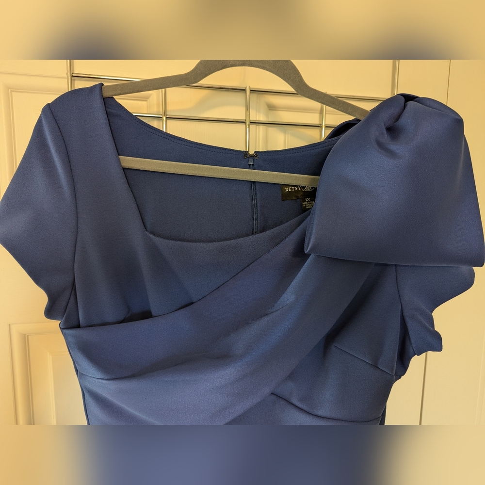 Betsy & Adam Bow-Embellished Sheath Dress, Size 12, Color:Indigo - Picture 16 of 16